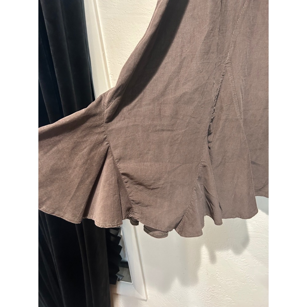 J. Jill Brown Corduroy Paneled Midi‎ Skirt Womens MP Petite Elastic Waist Flare - Picture 7 of 8